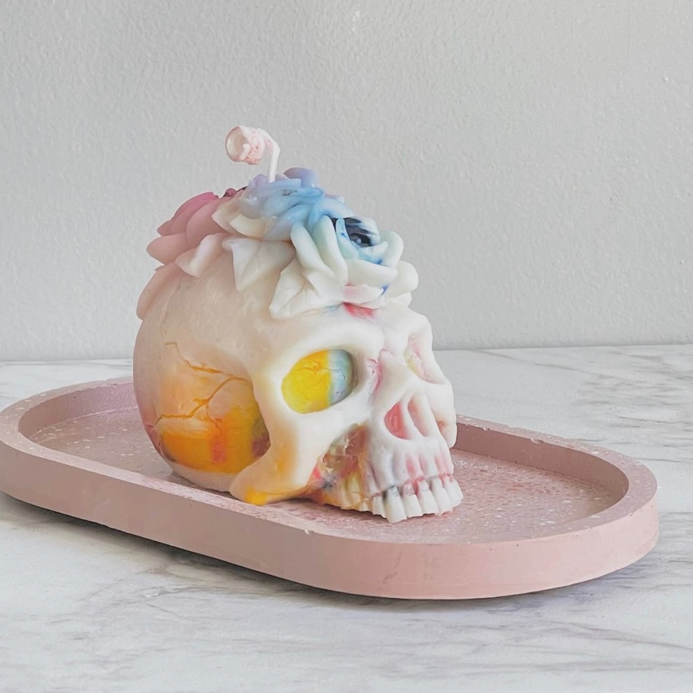 Rainbow Vegan Soy‎ Skull Candle